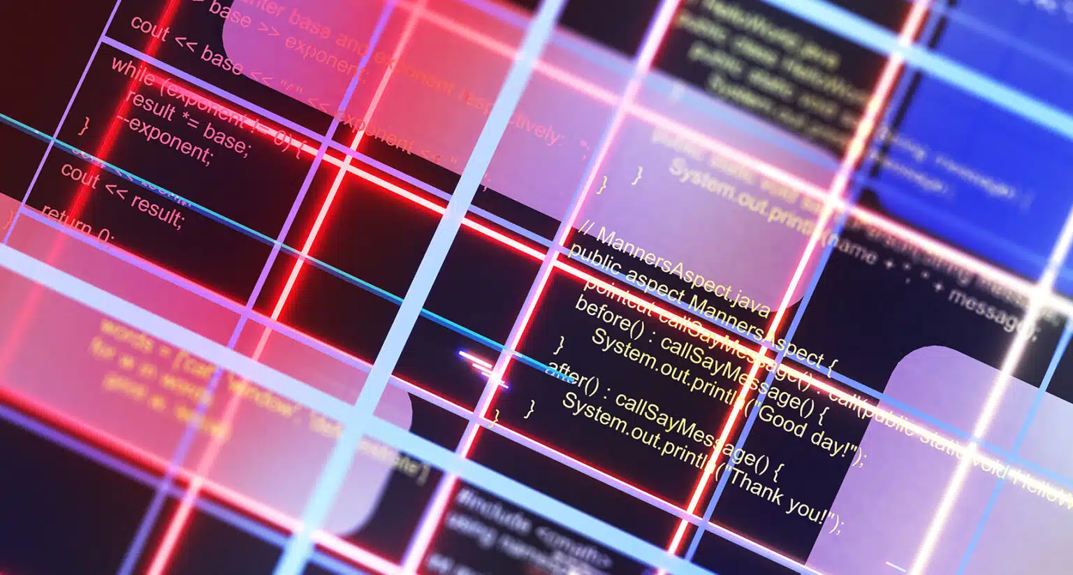Stylistic representation of code being written on neon background