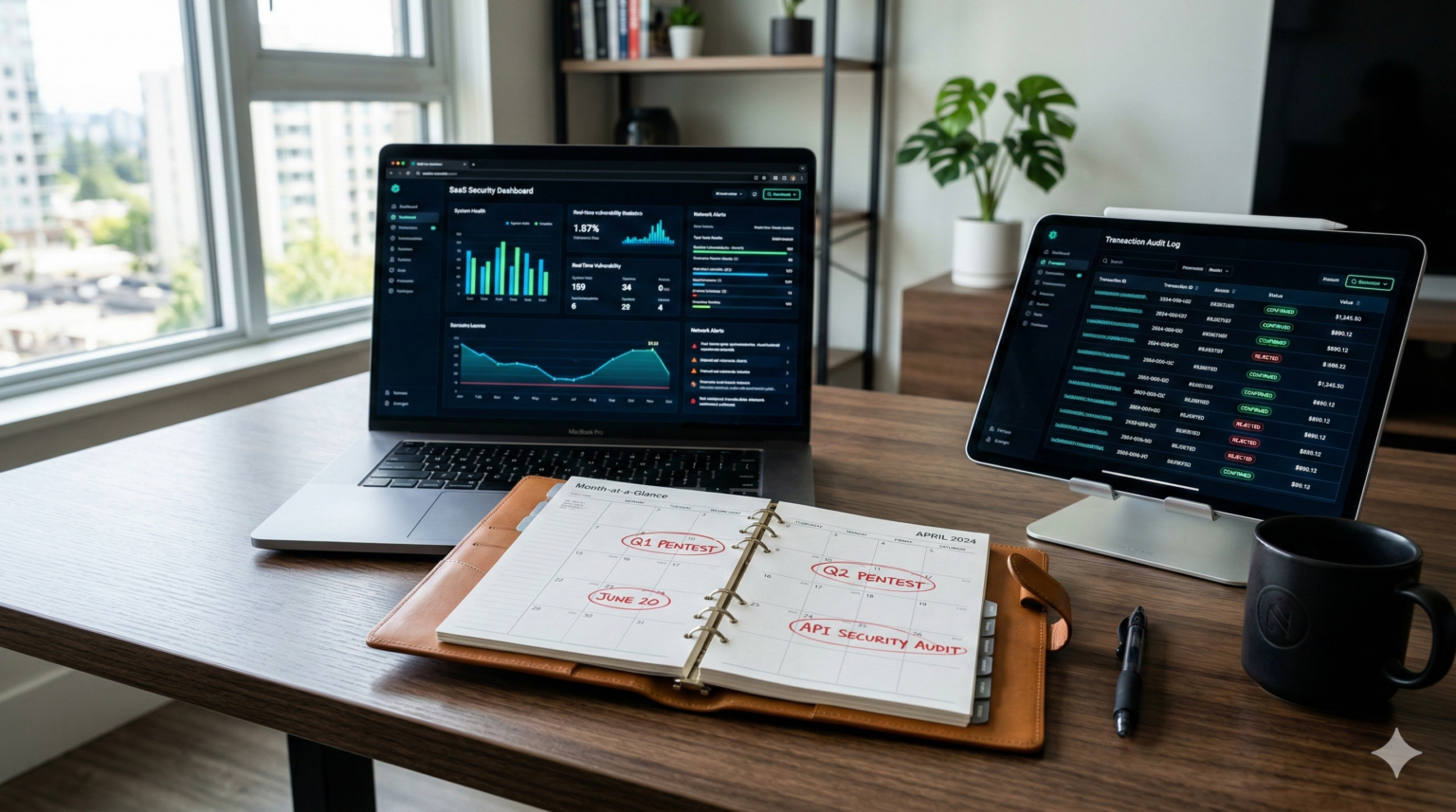 Laptop and tablet devices displaying reports and graphs