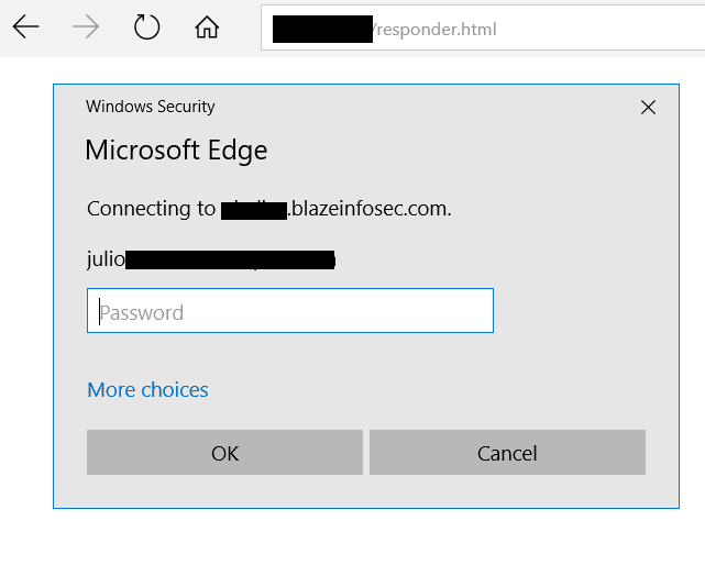 Edge credential prompt when hostname is not in a trusted zone