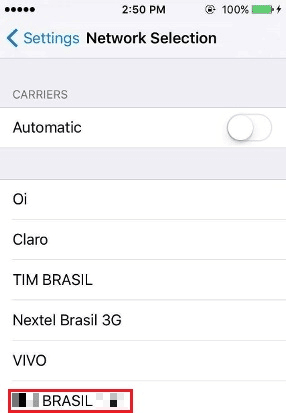Mobile network scan showing the spoofed BTS alongside legitimate operators (operator name blurred)