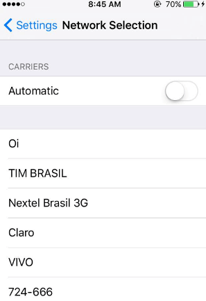 Mobile station network scan results showing available networks