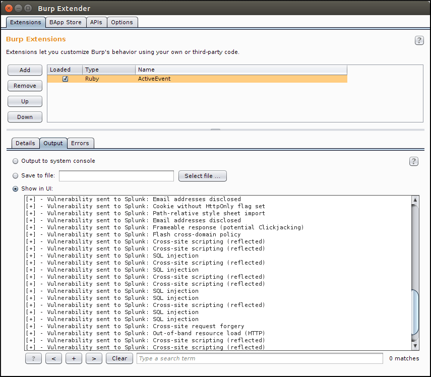 Burp Suite ActiveEvent plugin sending scan results to Splunk