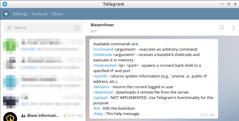 bt2 /help command output showing available commands
