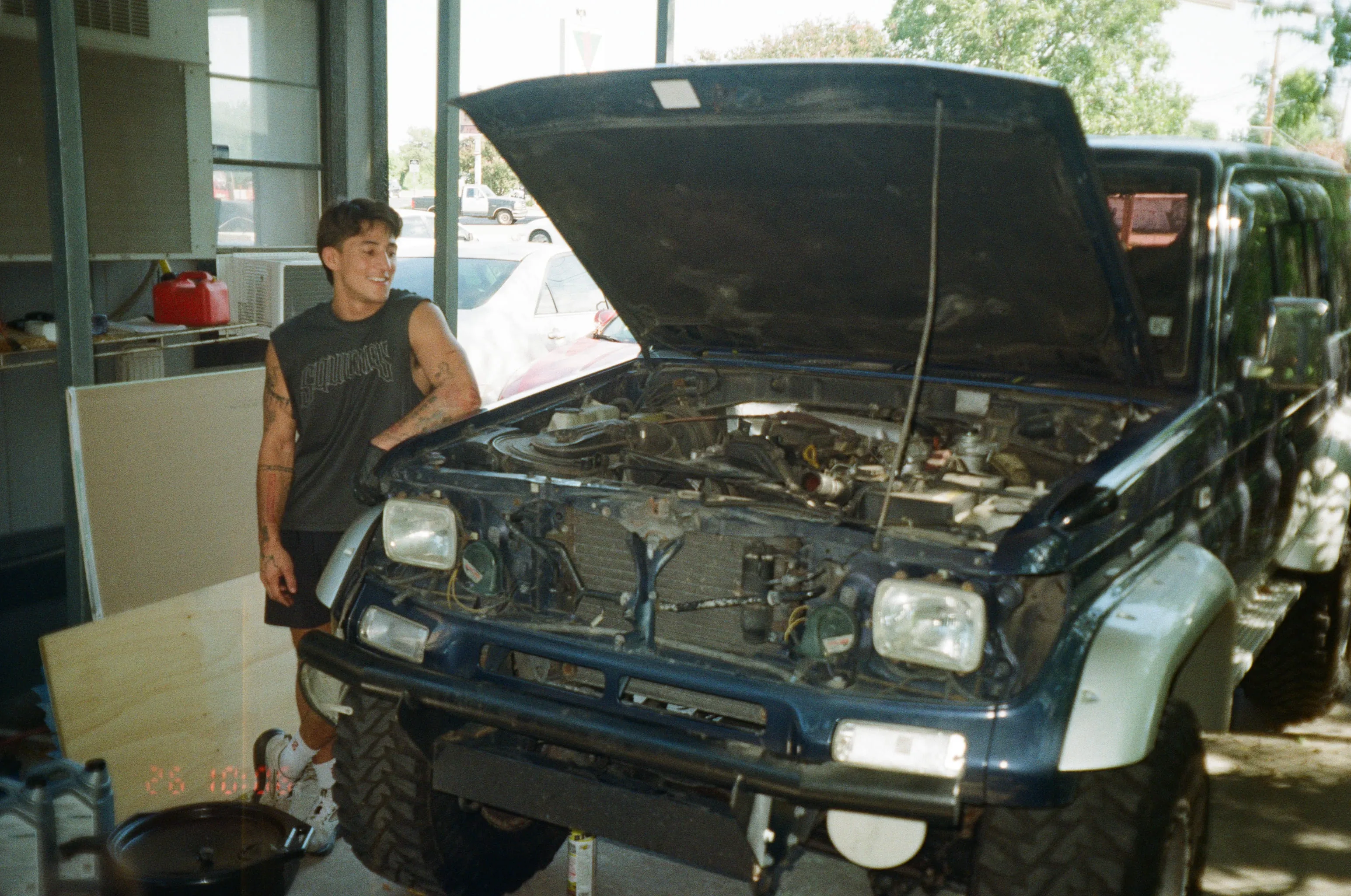 An imported land cruiser being worked on