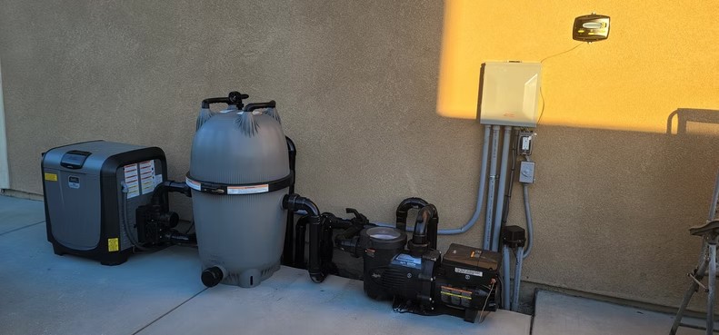 Pool pump, filter, and heater