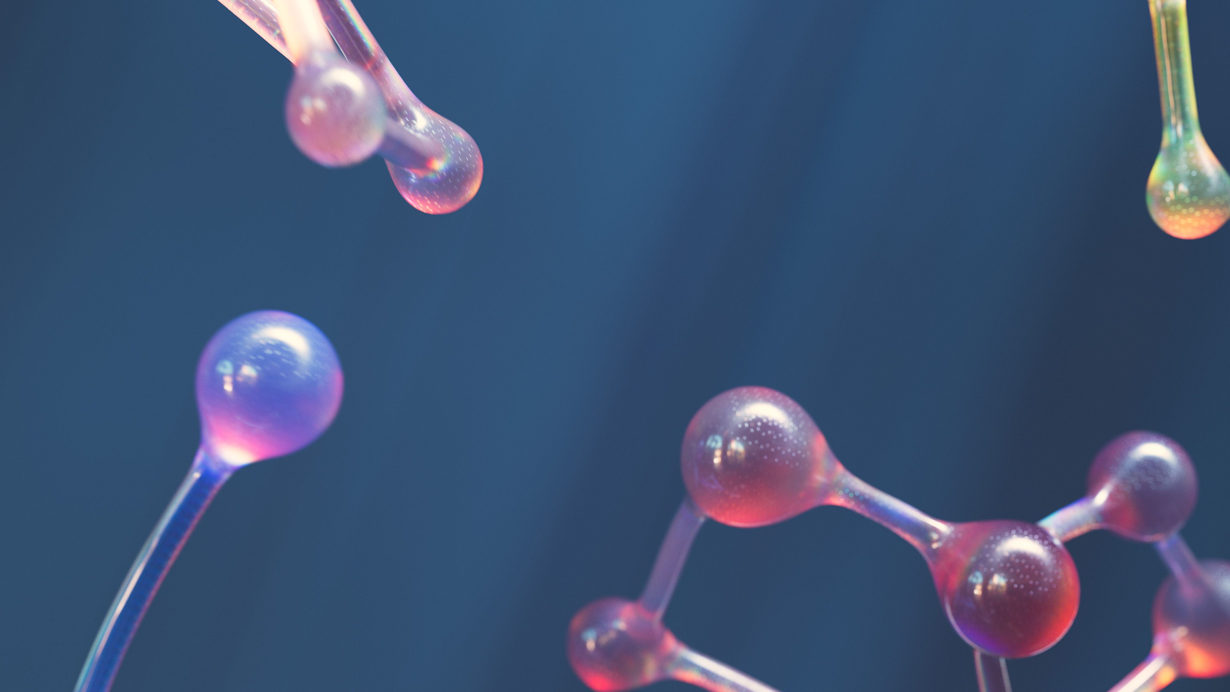 Glowing 3D model of molecules, illustrating the chemistry behind curl care ingredients