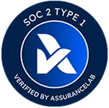 SOC 2 Type 1 verification badge by AssuranceLab with a checkmark logo on blue circle background.