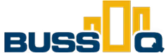 BUSSOQ logo with bold letters and stylized yellow letter O in the center.
