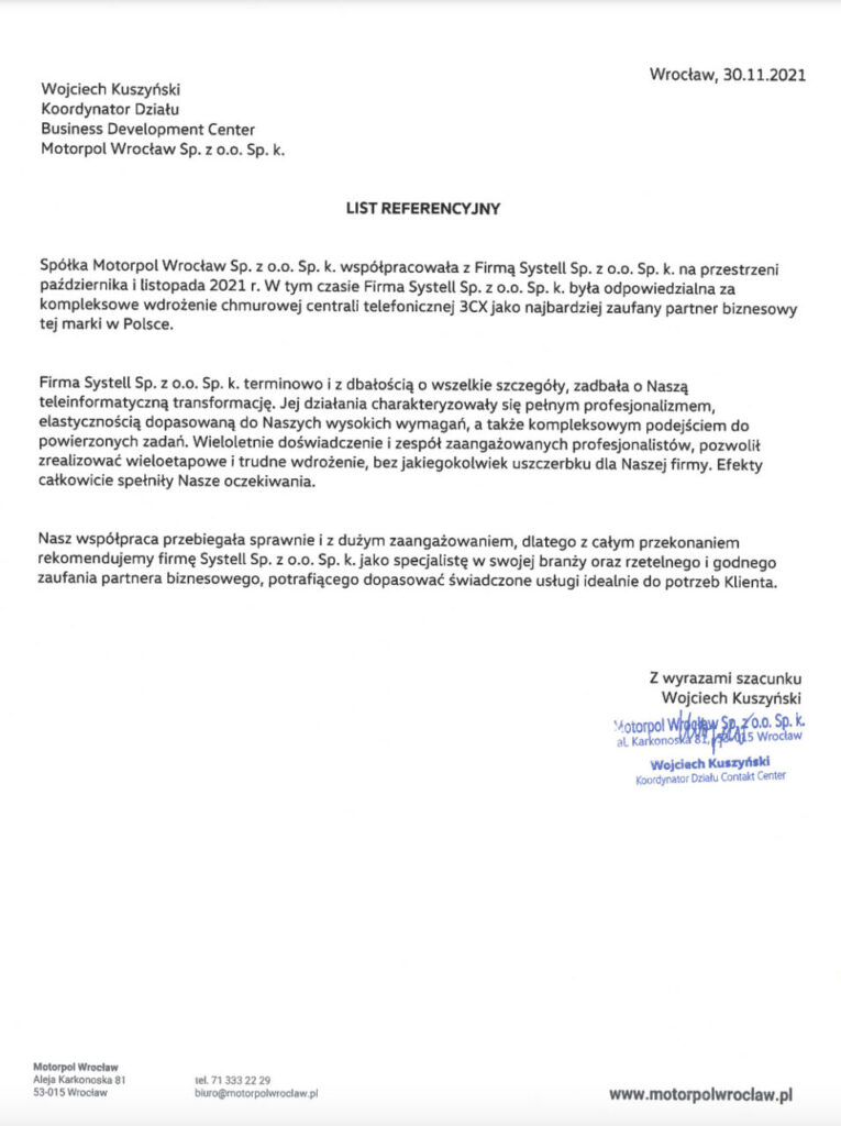 Referencje dla firmy Welyo