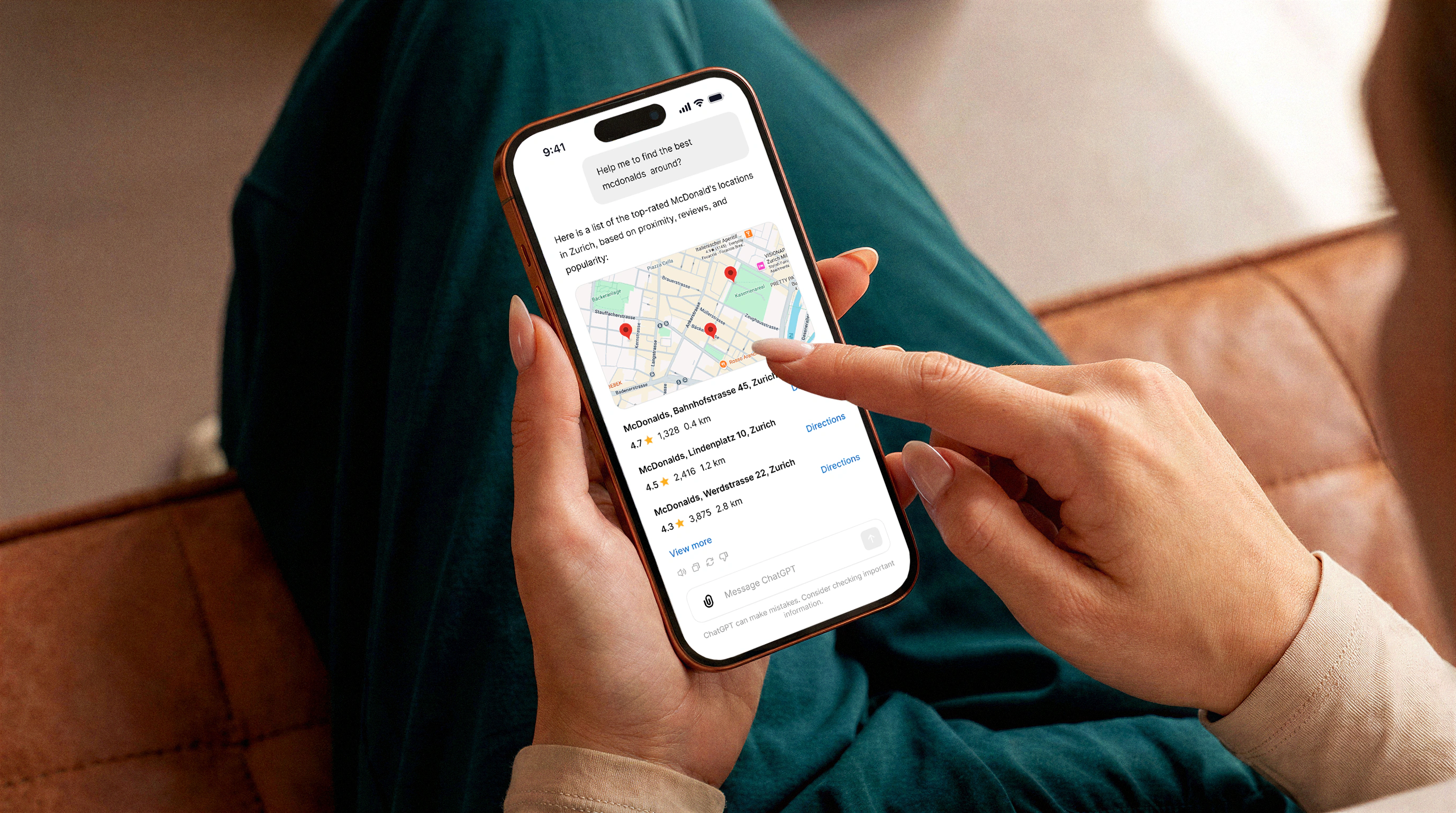 An AI assistant recommends a business based on guest reviews