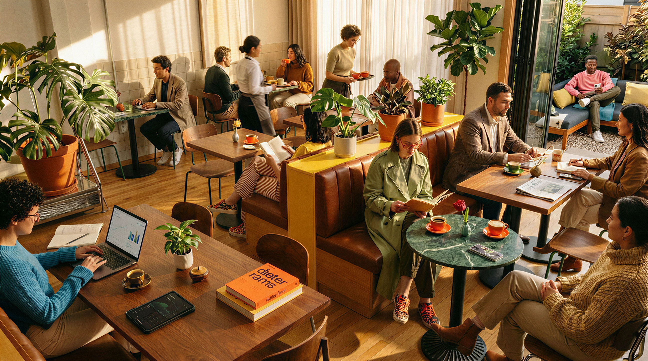 Guests and the ThreadWork team talking together in a café