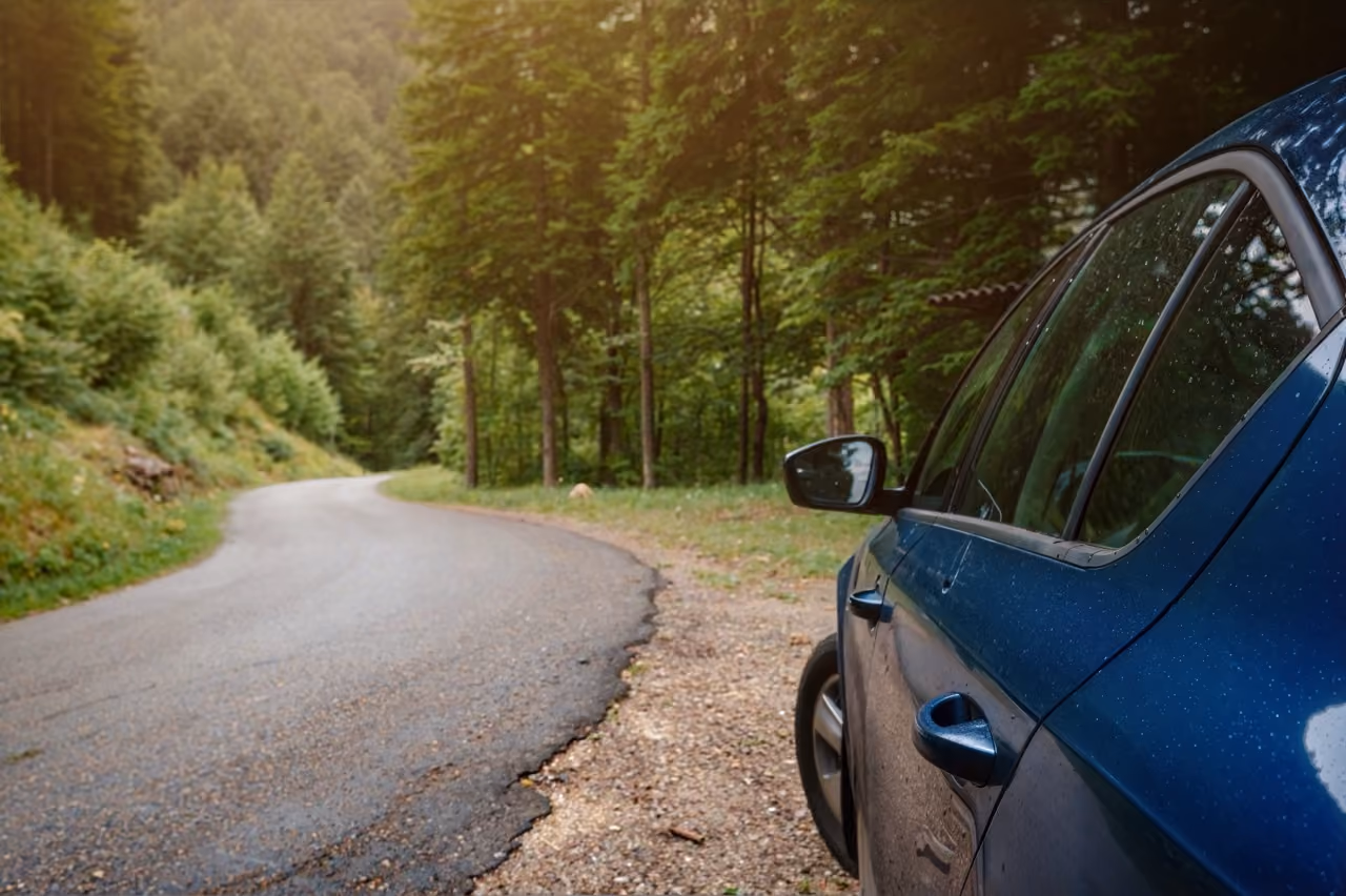 Car parked on a quiet country road