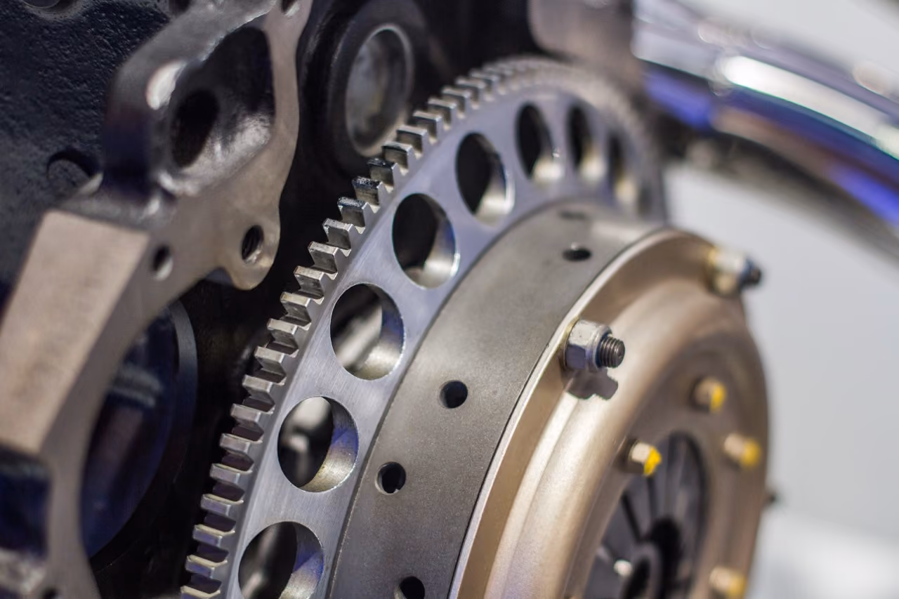 Clutch pressure plate and flywheel removed for a clutch repair