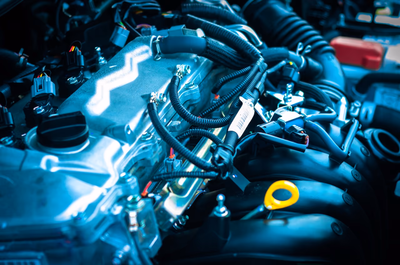 Close-up of a car engine bay for mobile engine repairs