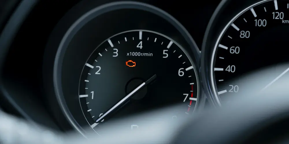 Car instrument cluster showing an engine warning light that needs diagnostics
