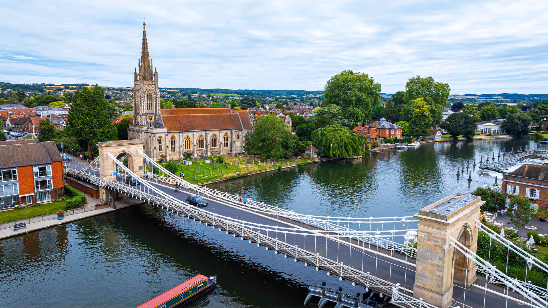Marlow Suspension Bridge and All Saints Church, where Maxamy offers mobile car servicing and repairs