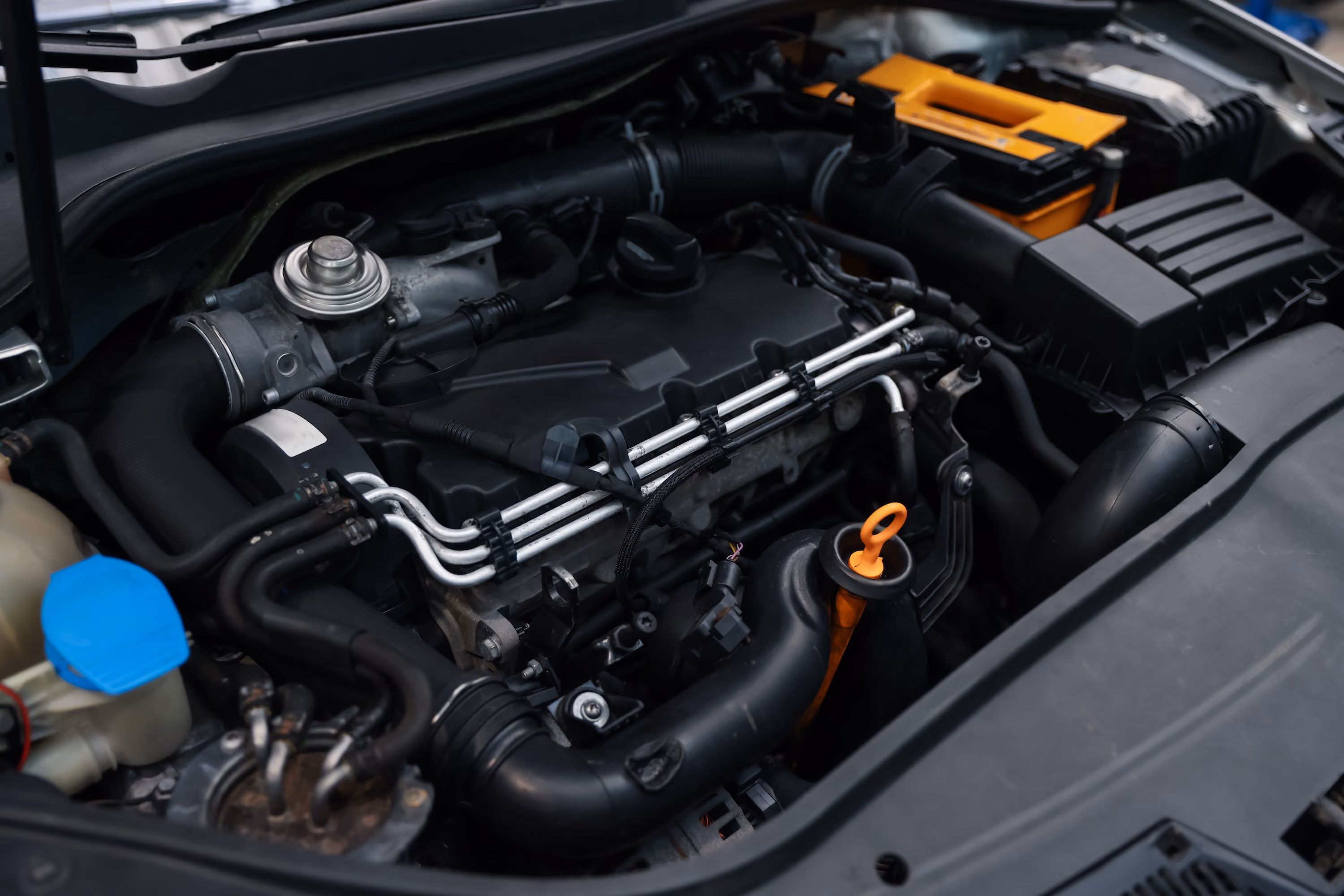 Detailed view of a modern car engine compartment