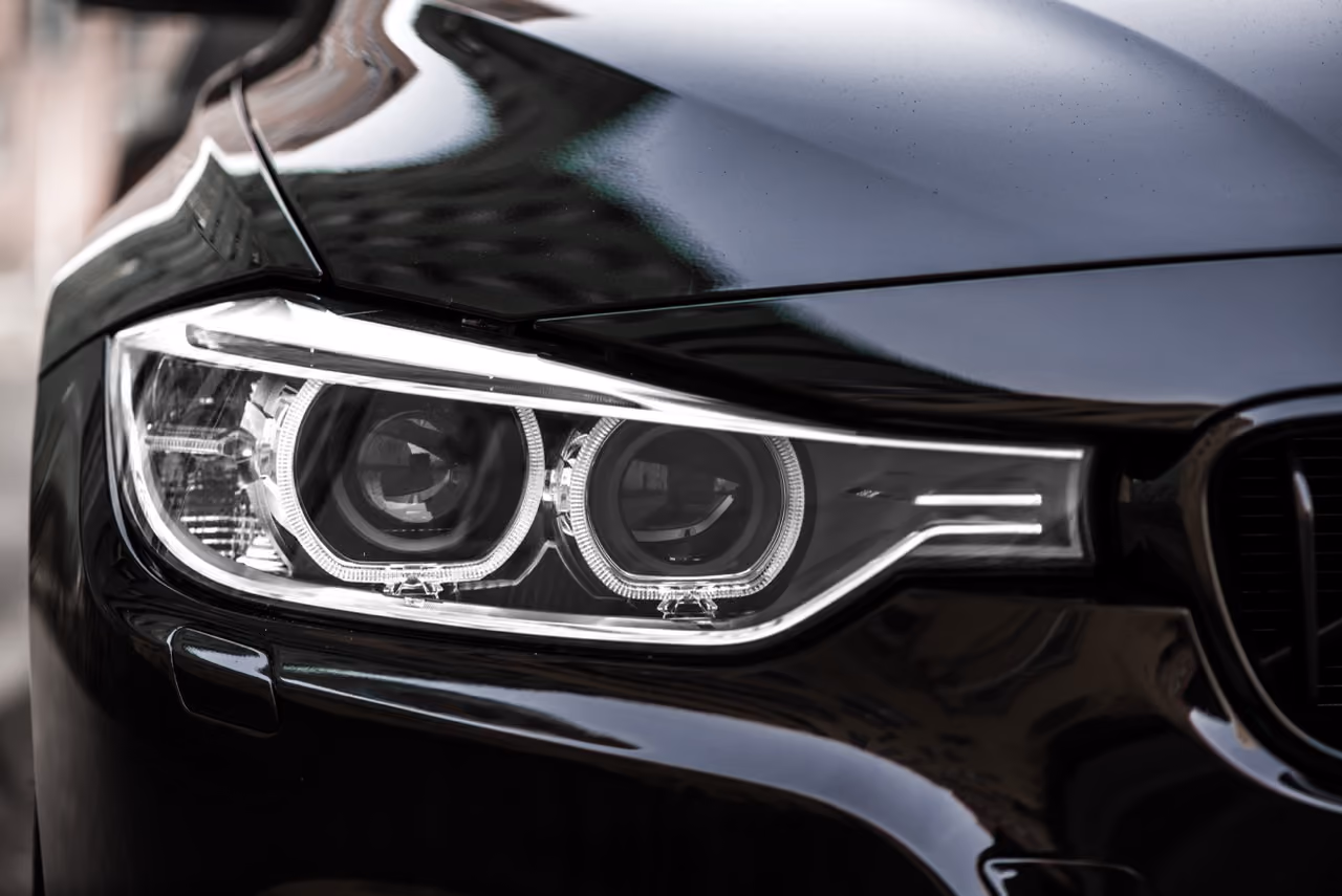 BMW headlight examined during a premium pre-purchase car inspection