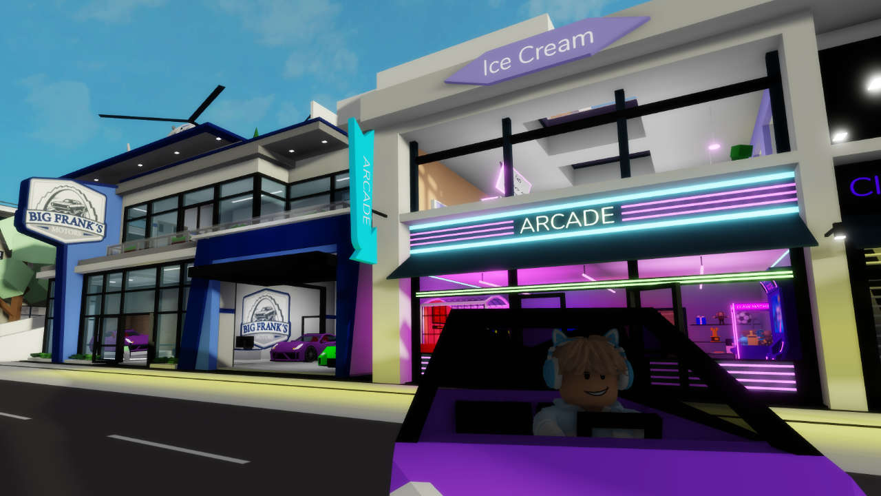 brookhaven street with big frank's and the arcade