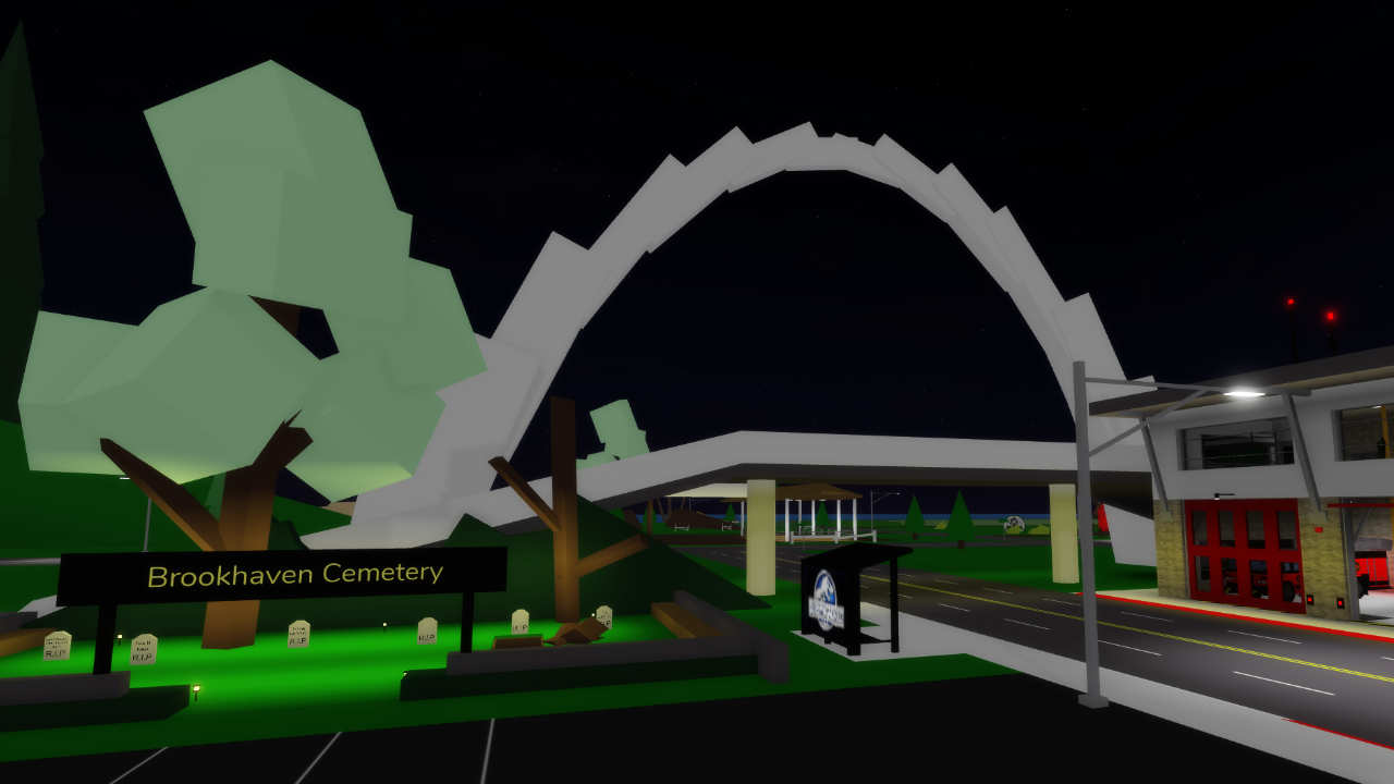 brookhaven arches at night