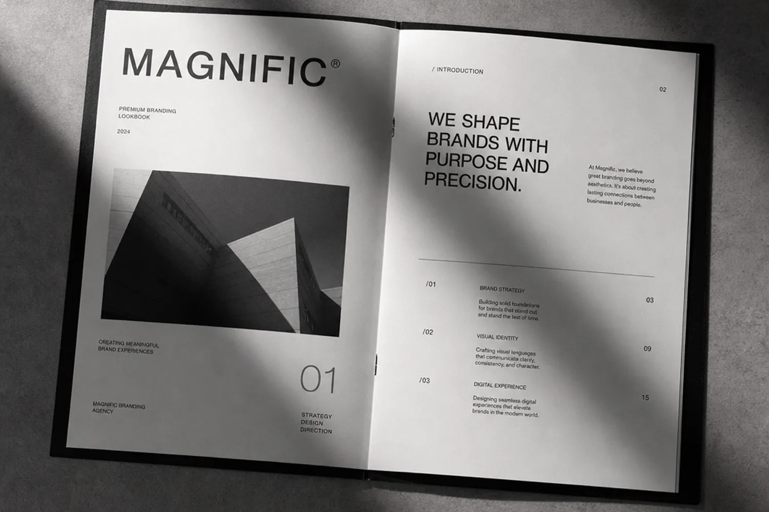 MND is a modern brutalist brand identity designed for a high-end creative collective. Built entirely on Swiss typography, strict grid structures, and sharp architectural shadows.