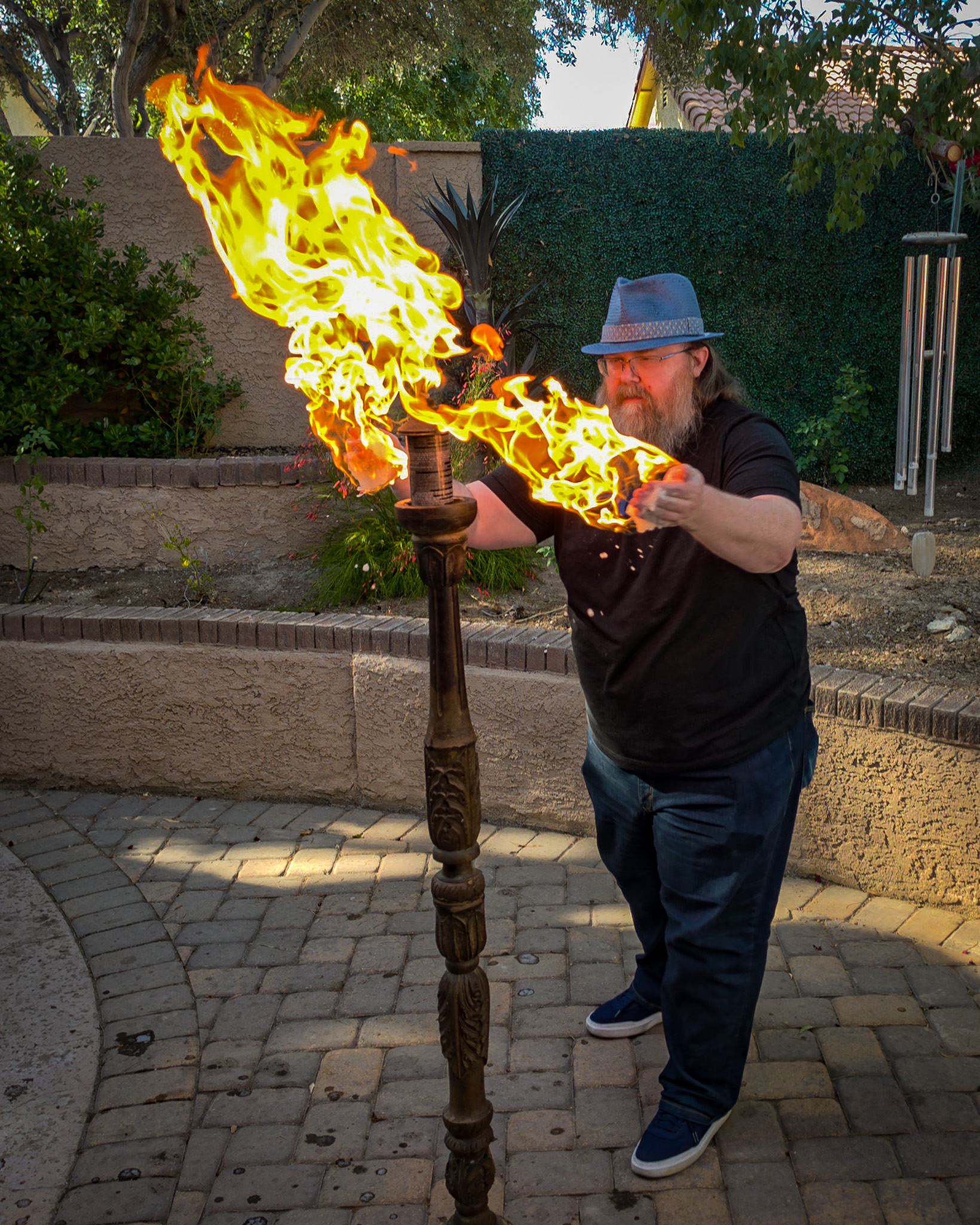 Craig performing fire magic