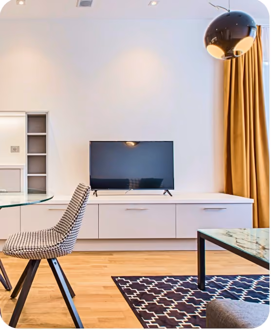 Bright living room with TV unit