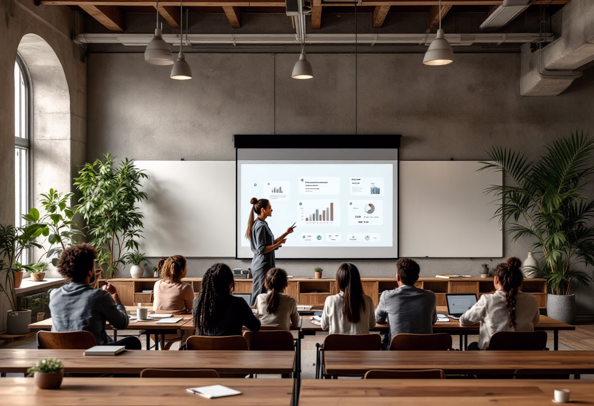image of a teacher interacting with students using digital tools