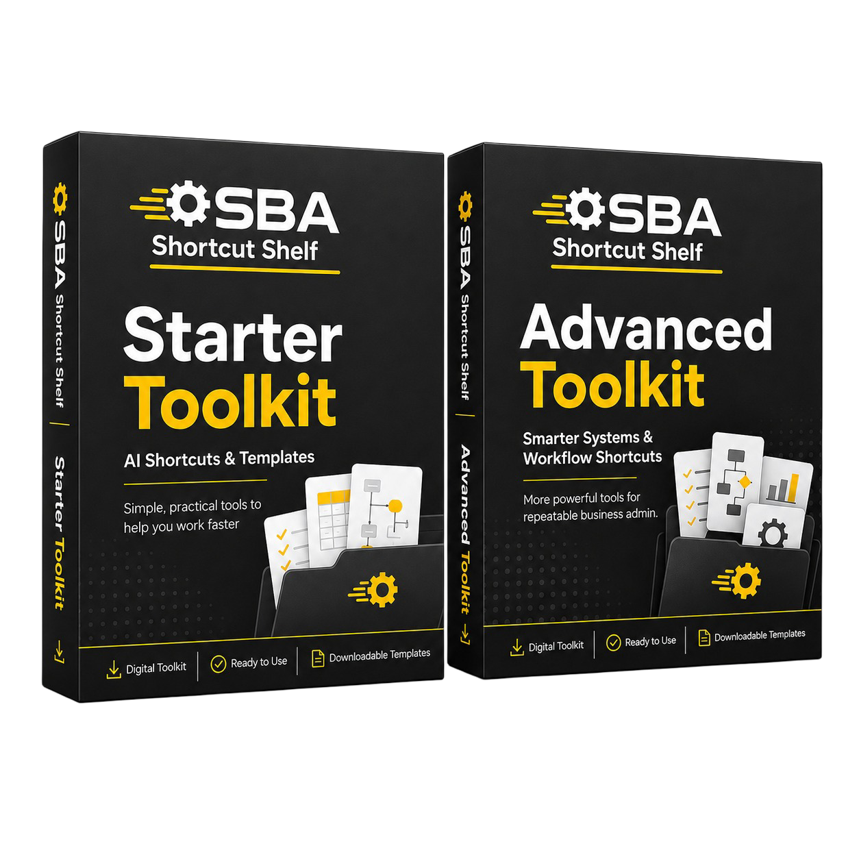 The SBA Starter Toolkit and SBA Advanced Toolkit displayed as virtual boxed items, stood next to one another.