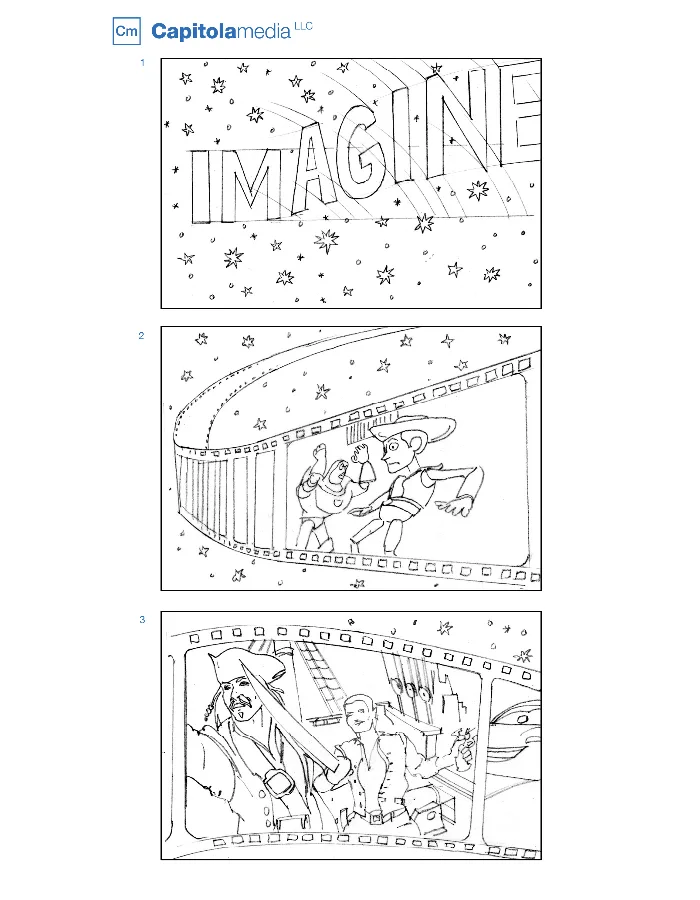 Storyboard panels planning a video sequence