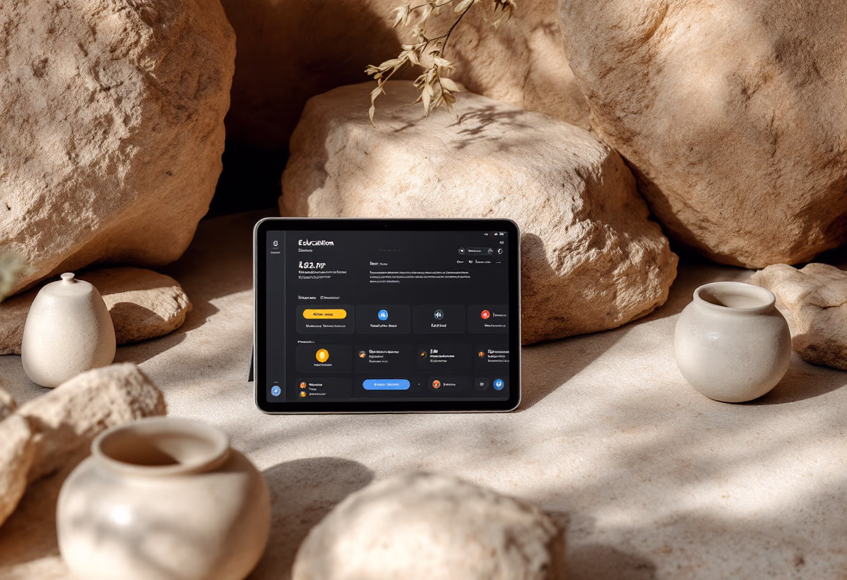 [interface] image of a tablet showcasing educational software for edtech