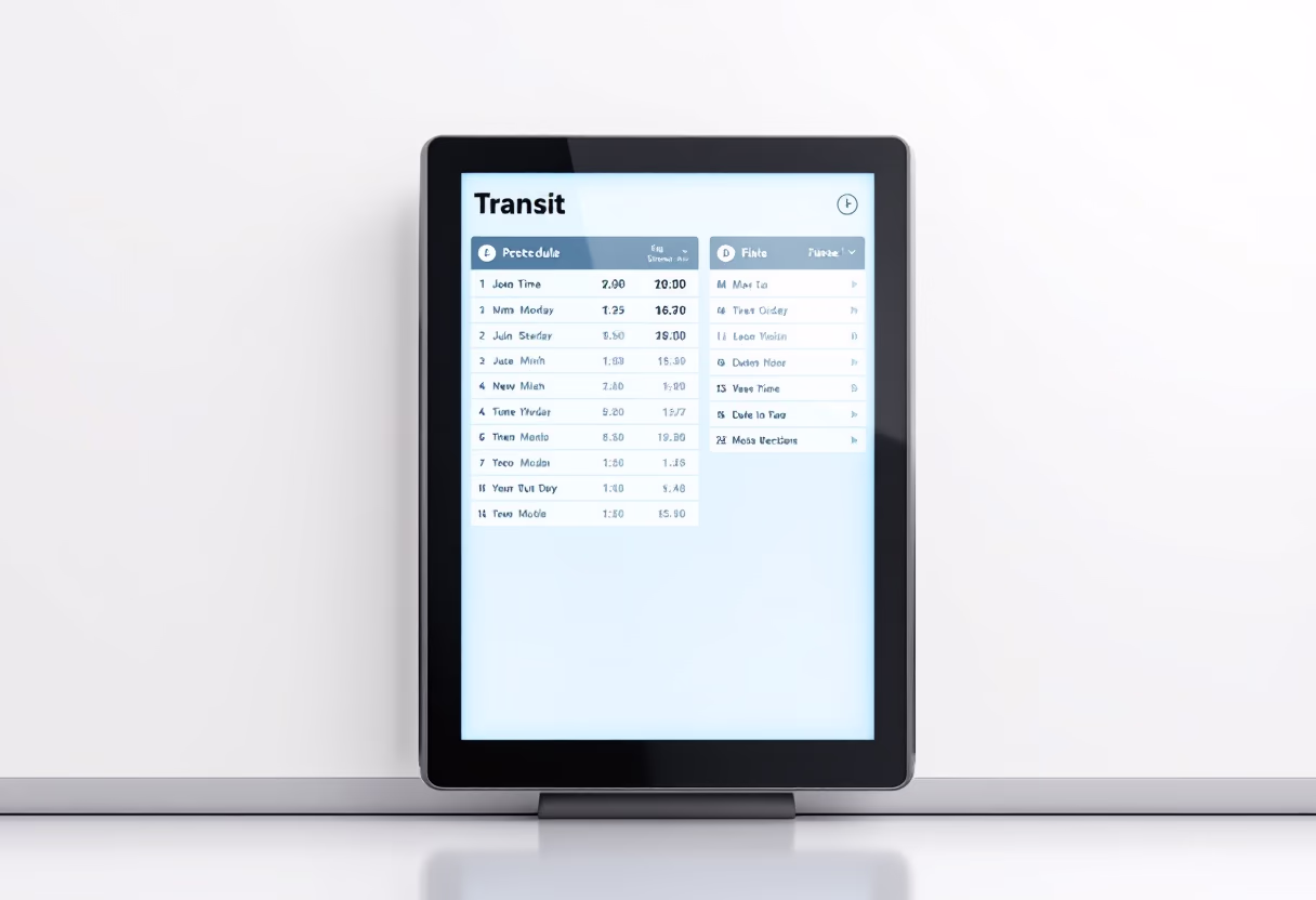 image of digital display with transit schedule for a public transportation company