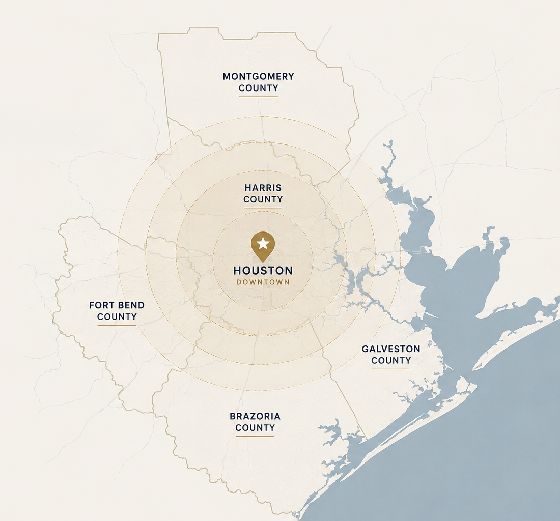 Stylized map representing Bayou City Legal Group's Houston roots