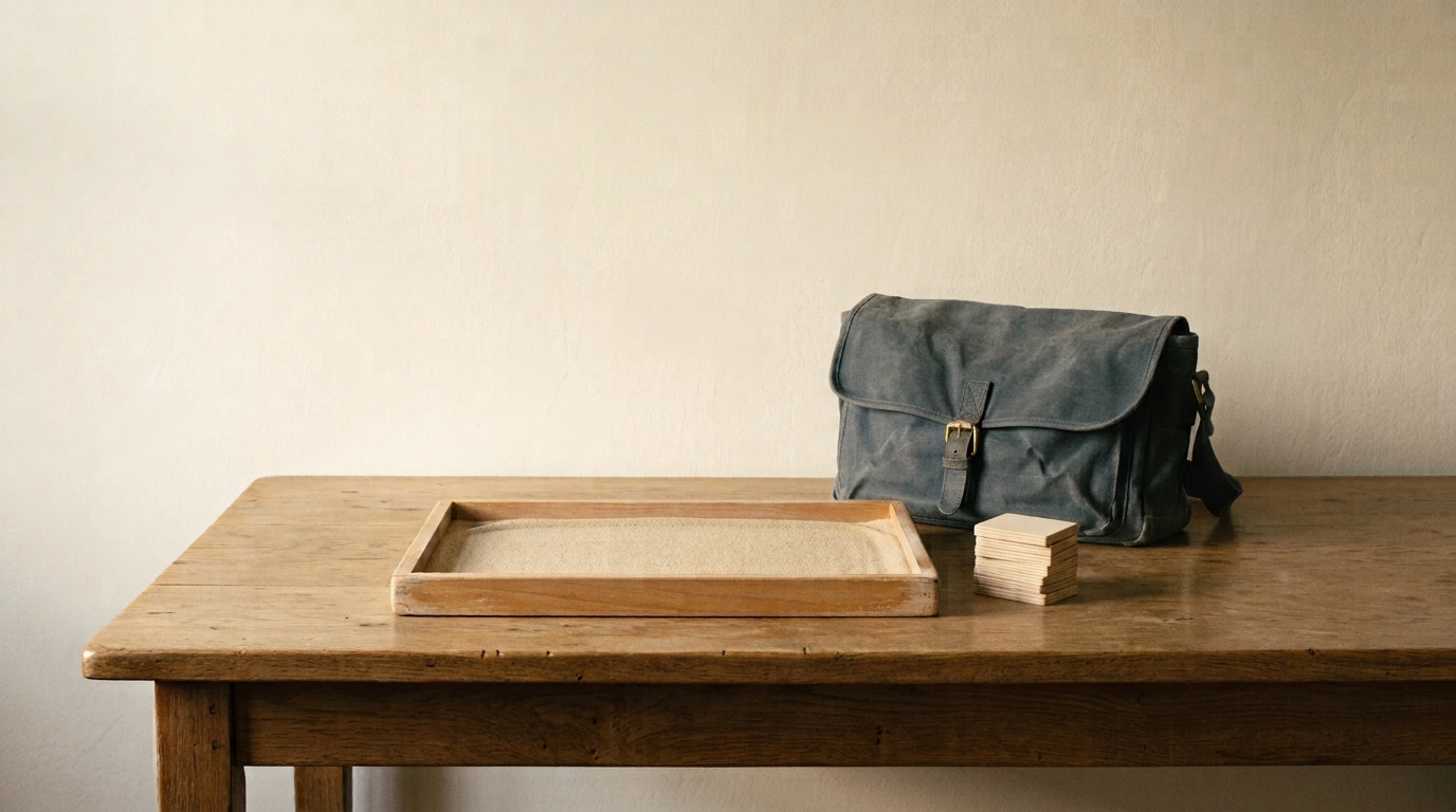 Orton-Gillingham materials laid out on a family's dining table before a session.