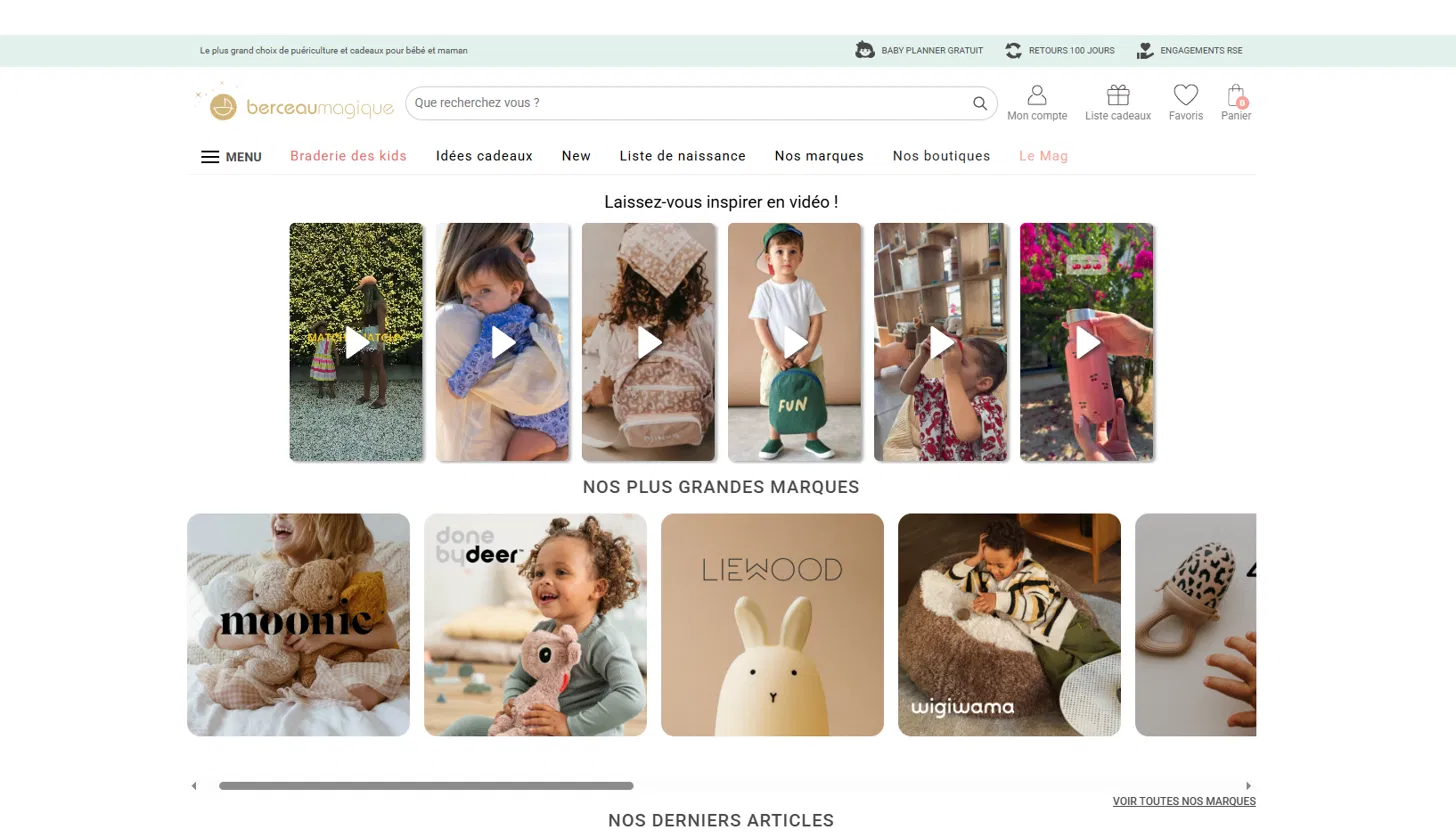 Web Stories carousel on the Berceau Magique homepage