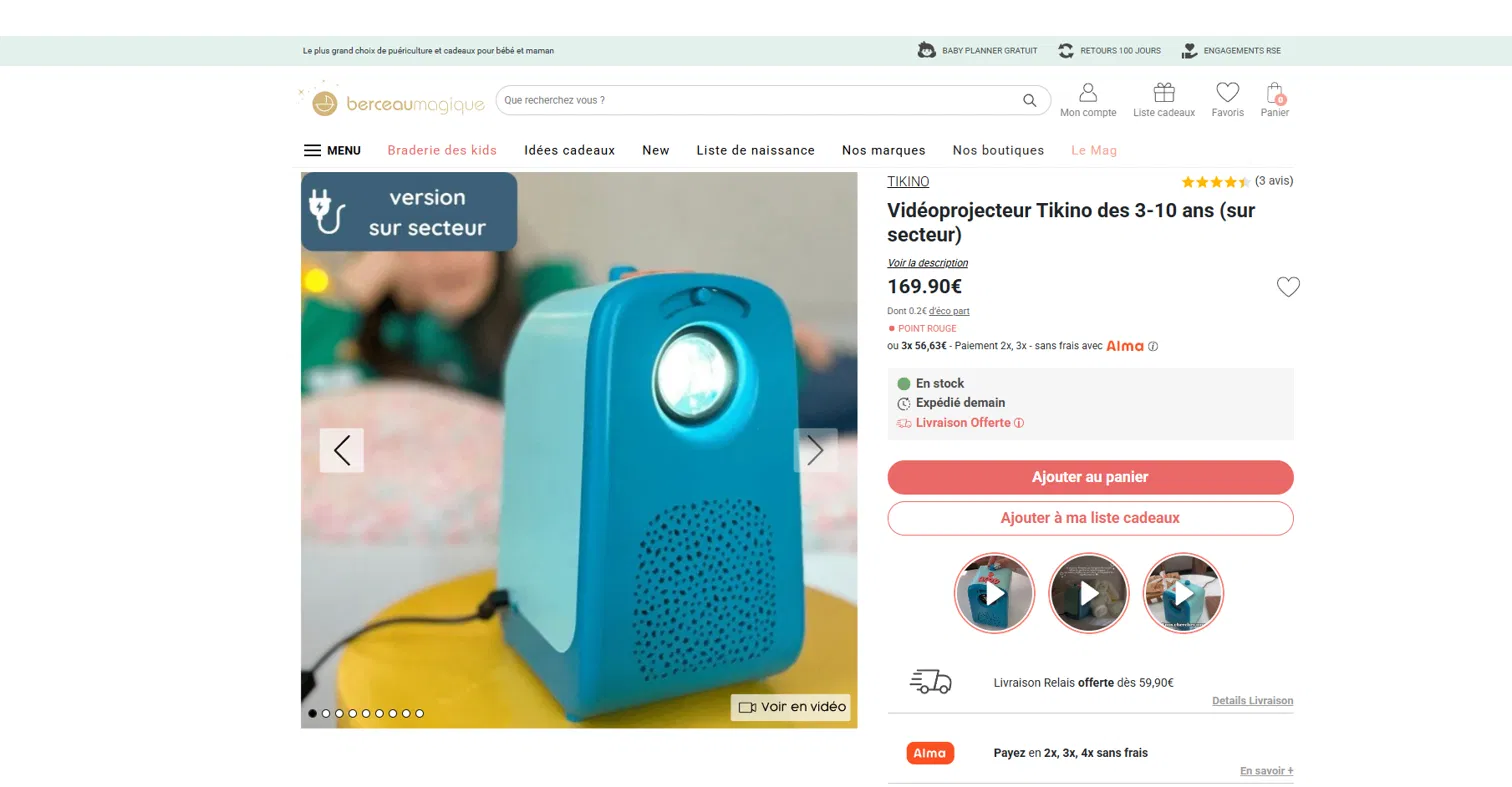 Web Stories Reelast sur une fiche produit Berceau Magique