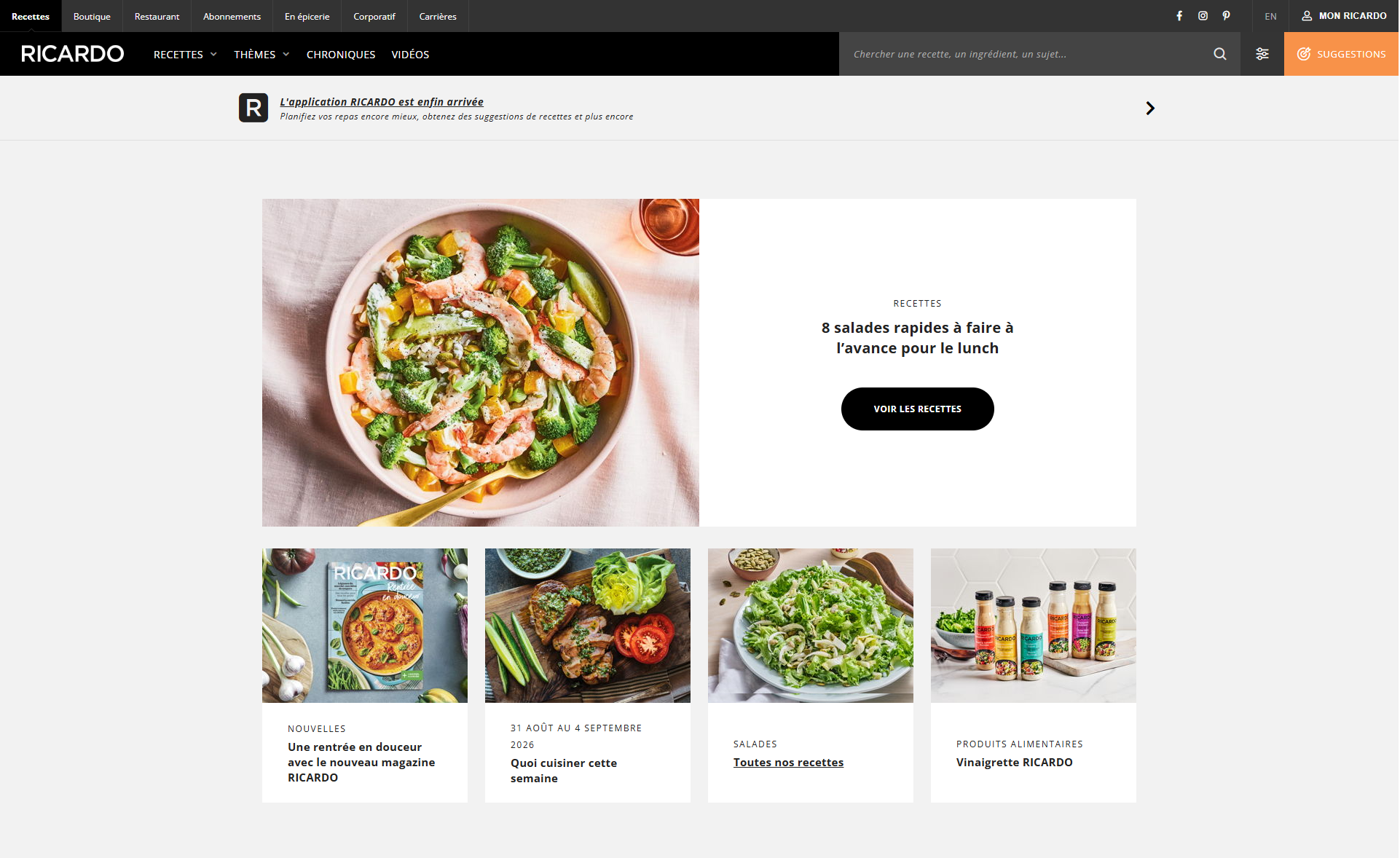 RICARDO media ecosystem: ricardocuisine.com recipe homepage