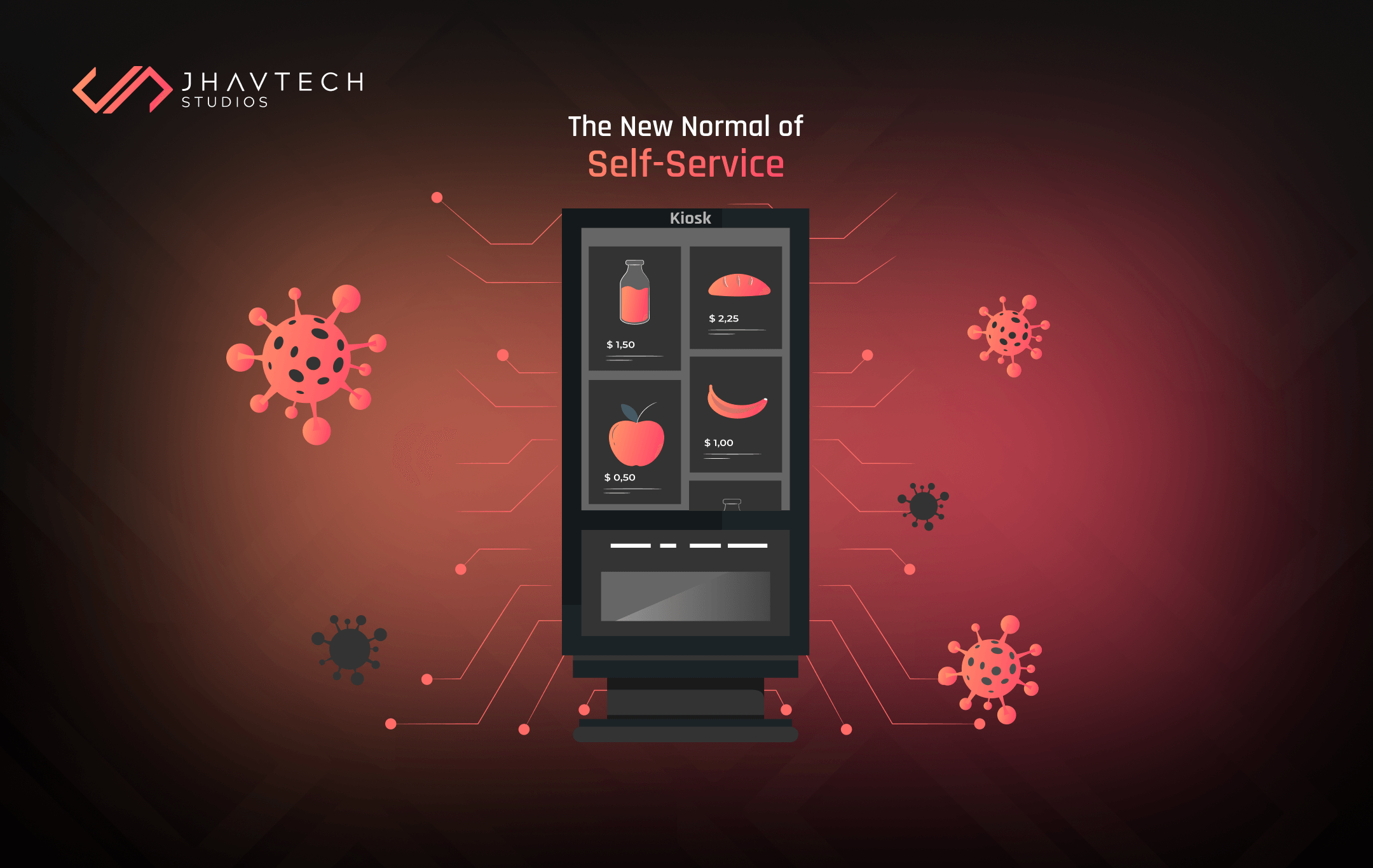 User interacting with a touchless self-service kiosk in a retail setting
