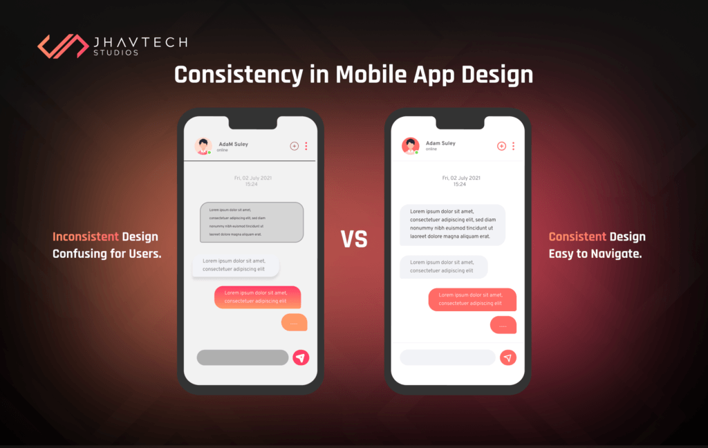 Consistent vs inconsistent mobile app design comparison