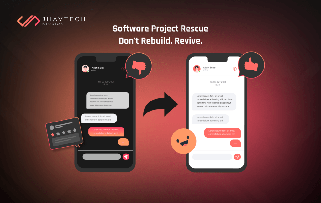 Before and after screens of a rescued mobile application