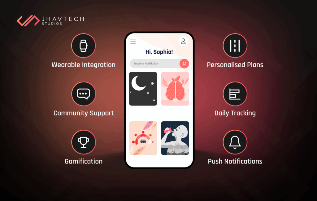 Meditation app with key features