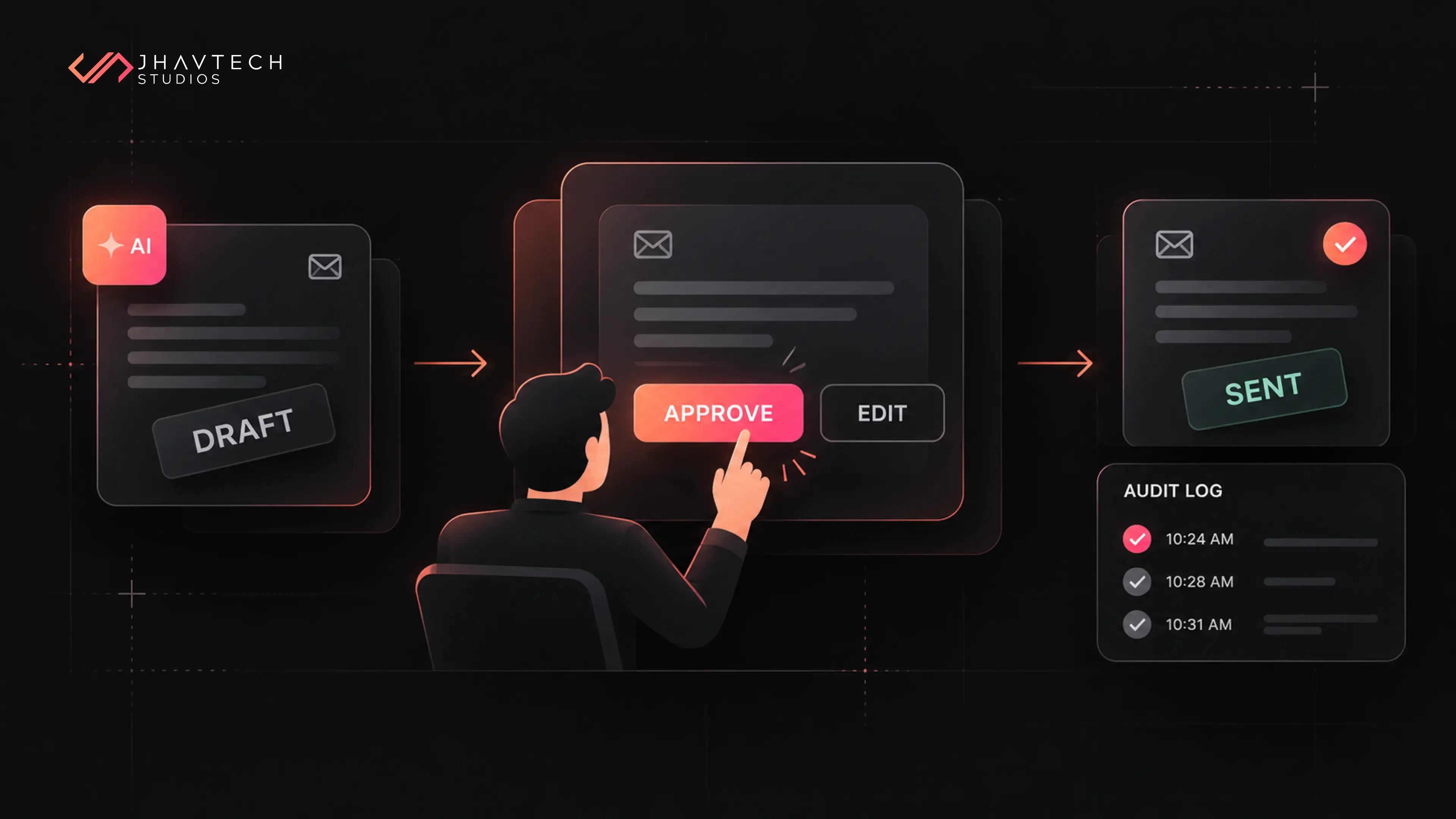 Human approving an AI-generated email before sending
