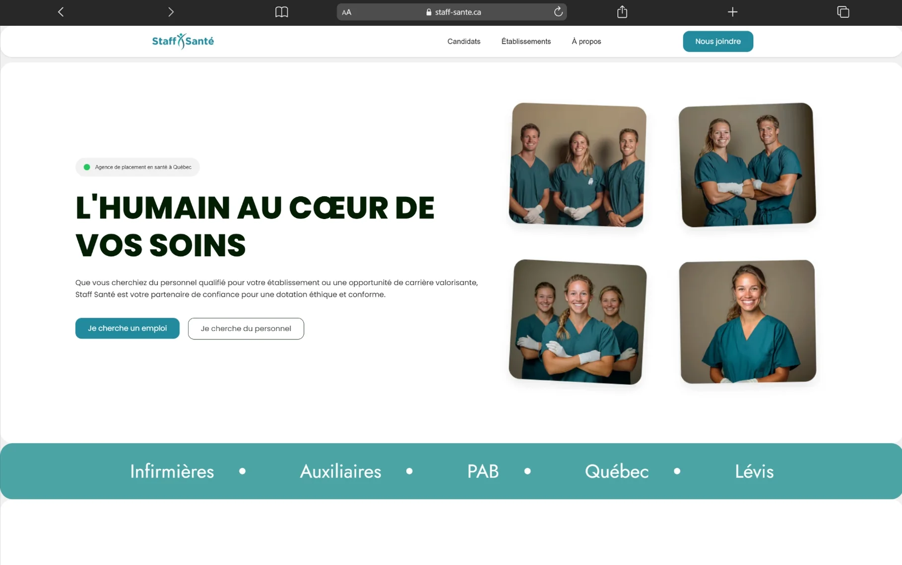 Page d'accueil de Staff Santé sur ordinateur