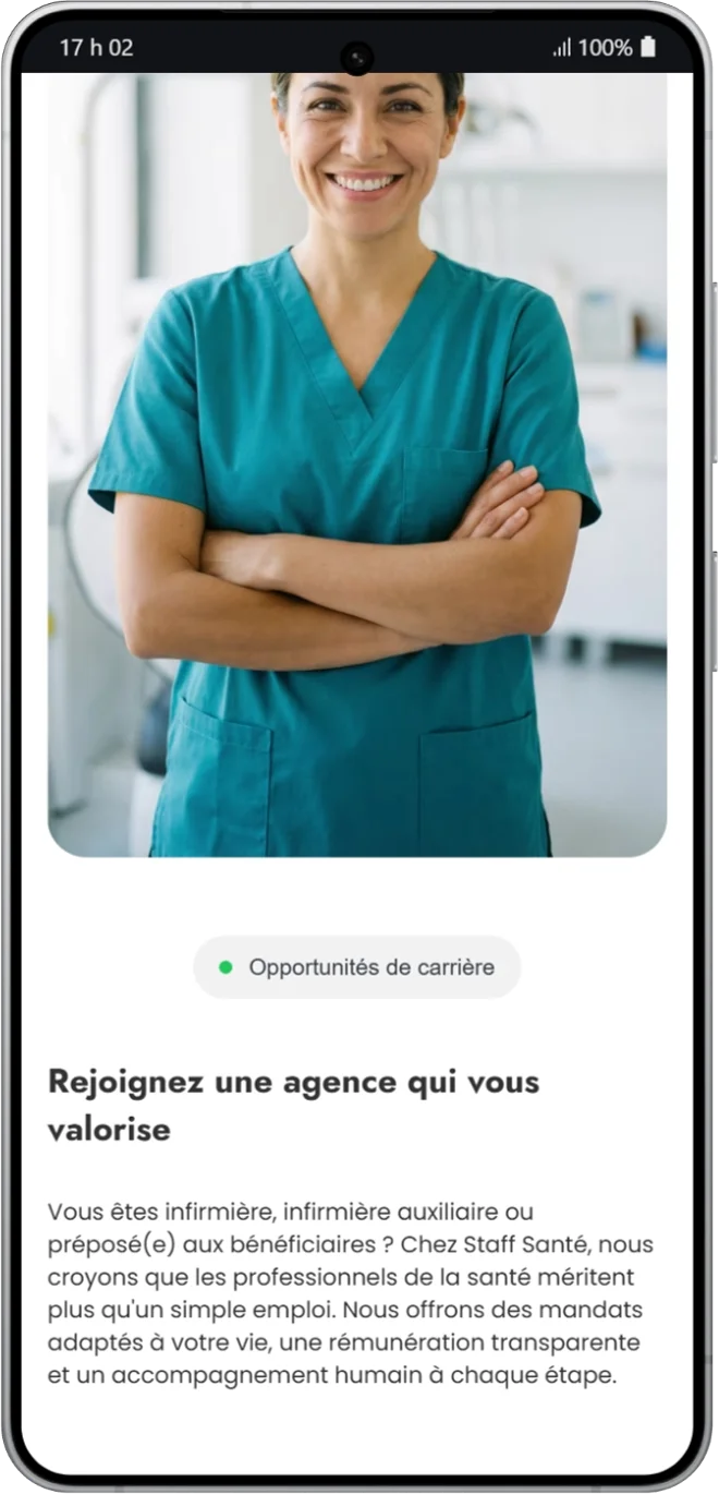 Site Staff Santé sur téléphone