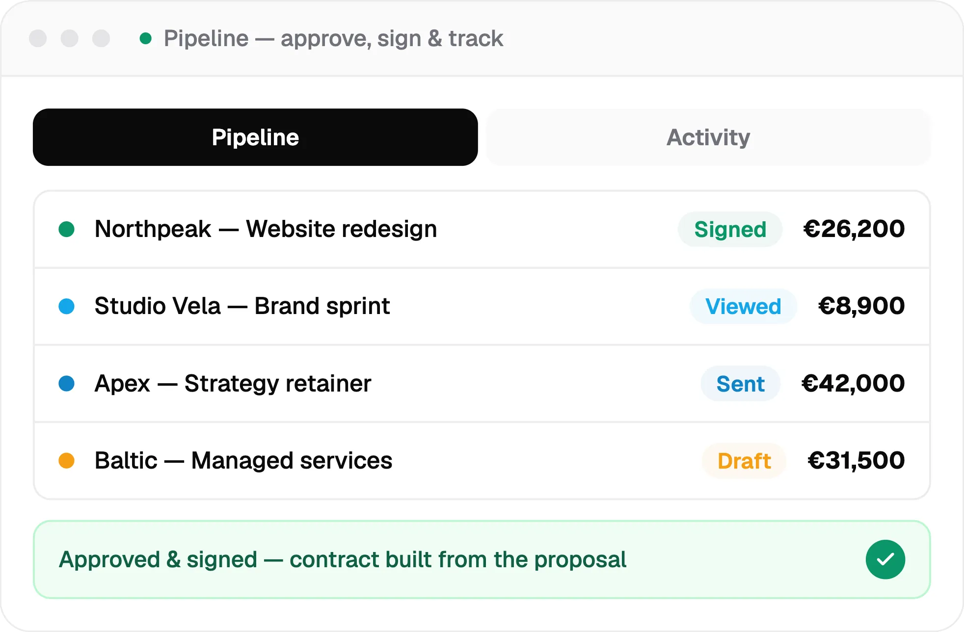 pipeline approve, sign and track