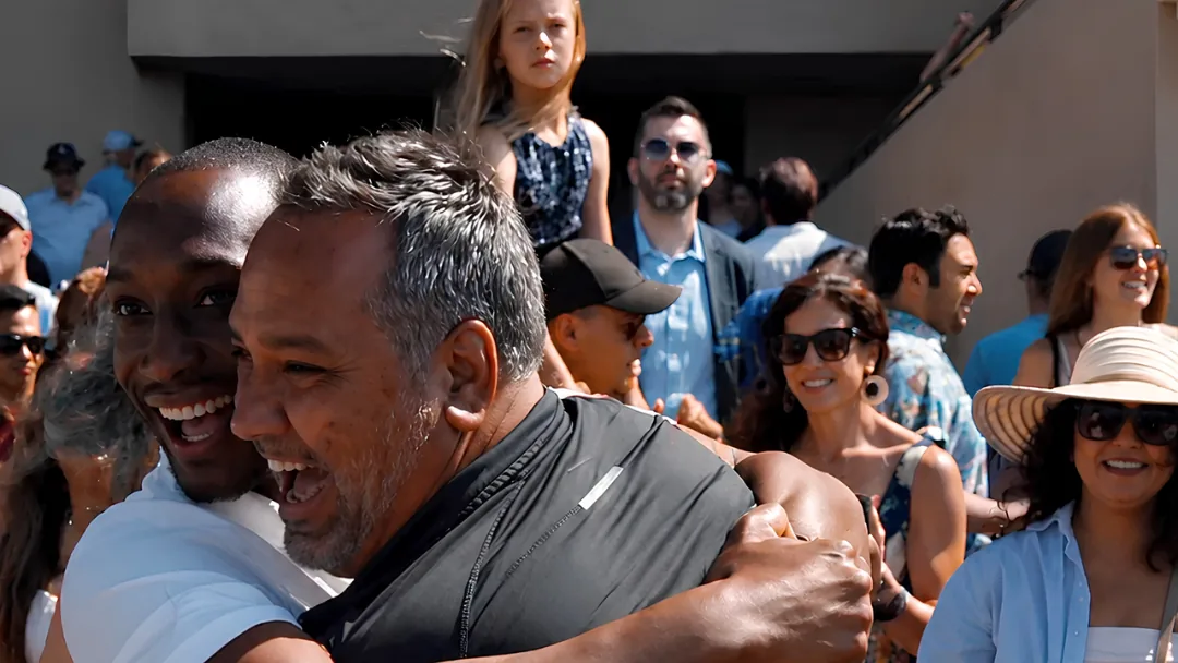 Run Fast Racing co owners celebrating after a Del Mar win