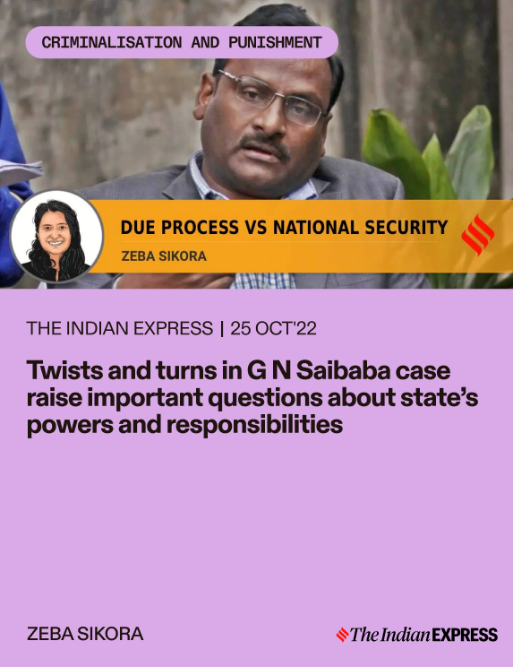 Thumbnail image for article: Twists and turns in G N Saibaba case raise important questions about state’s powers and responsibilities