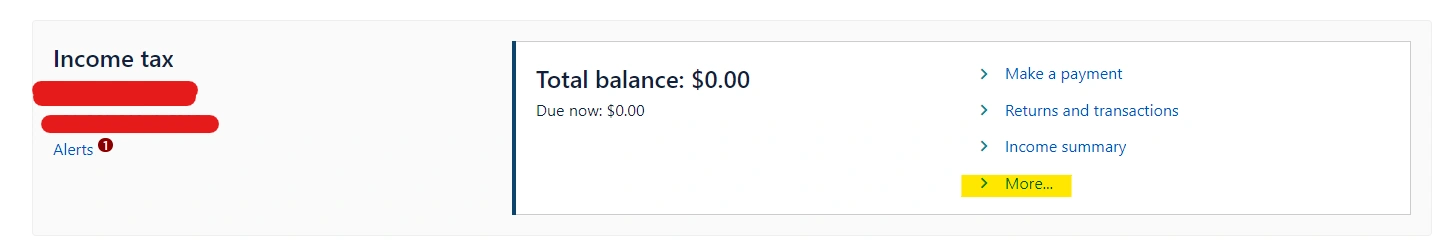 In the ‘income tax’ box, click ‘more