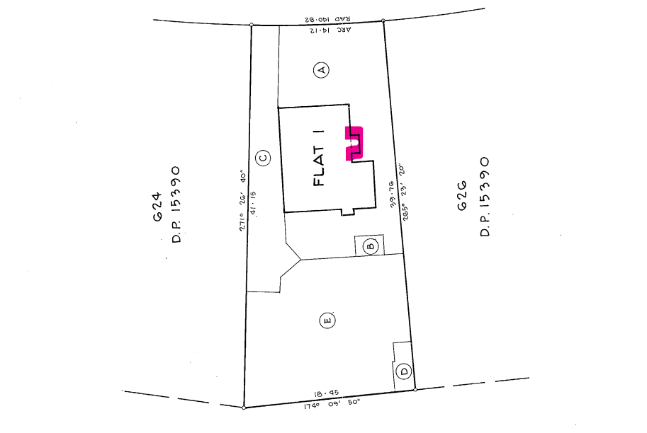 An authentic New Zealand cross-lease Flats Plan with a highlighted section demonstrating how buyers can spot a property title defect