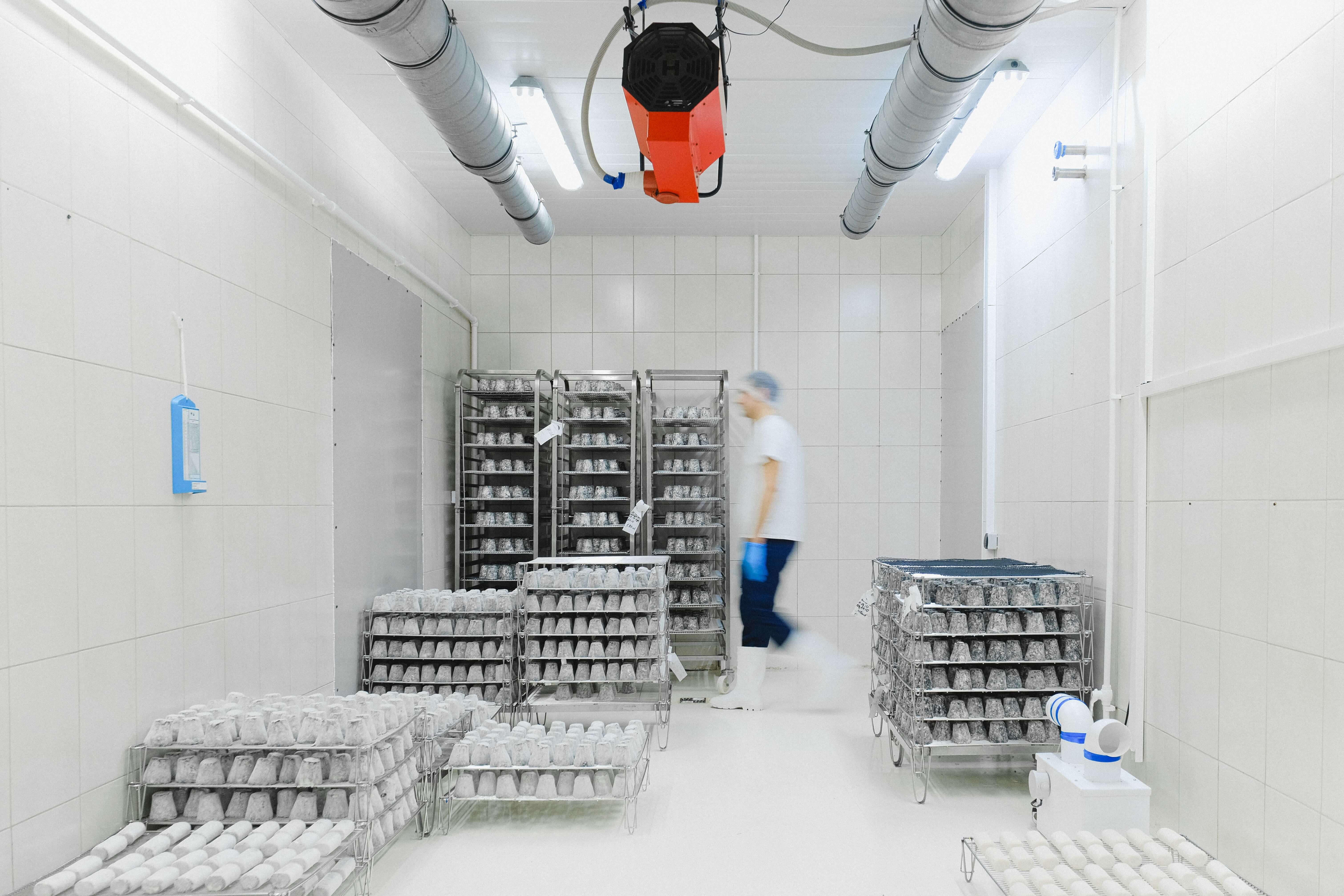 Pharmaceutical manufacturing clean room facility with production machinery for drug and medical cargo handling